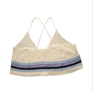 No Comment White Blue Striped Crochet Knitted Crop Top Size 3X